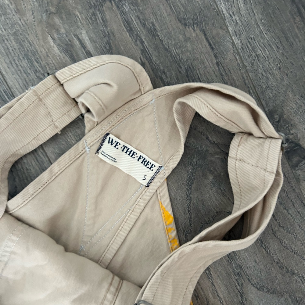 Free People Tan Overalls with Red and Yellow Floral Design - Picture 5 of 7